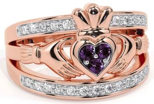 Diamond Alexandrite Rose Gold Silver Claddagh Ring