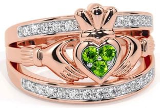 Diamond Peridot Rose Gold Silver Claddagh Ring