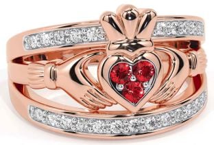 Diamond Ruby Rose Gold Silver Claddagh Ring