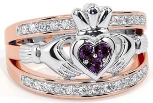 Diamond Alexandrite Rose Gold Silver Claddagh Ring