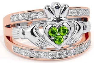 Diamond Peridot Rose Gold Silver Claddagh Ring