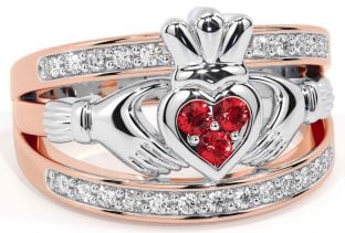 Diamond Ruby Rose Gold Silver Claddagh Ring