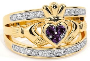 Diamond Alexandrite Gold Silver Claddagh Ring