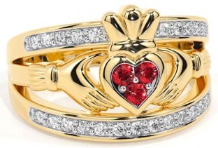 Diamond Ruby Gold Silver Claddagh Ring