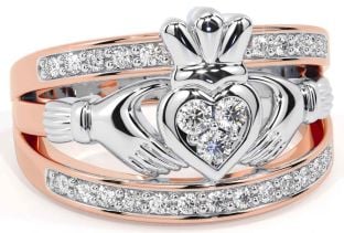 Diamond White Rose Gold Claddagh Ring