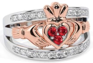 Diamond Ruby Rose Gold Silver Claddagh Ring