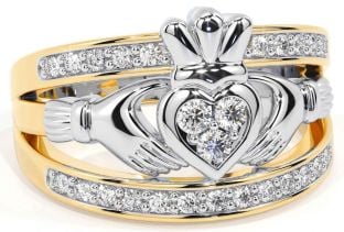 Diamond Gold Silver Claddagh Ring