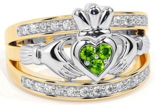 Diamond Peridot Gold Silver Claddagh Ring