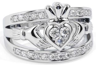 Diamante Blanco Oro Claddagh Anillo