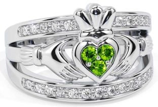 Diamond Peridot White Gold Claddagh Ring