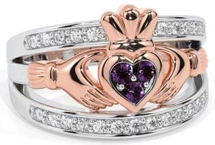 Diamond Alexandrite White Rose Gold Claddagh Ring