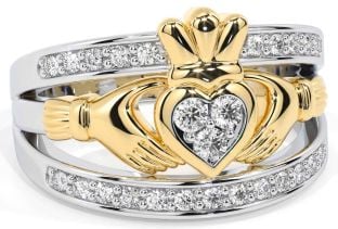 Diamond White Yellow Gold Claddagh Ring