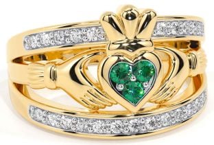 Diamond Emerald Gold Claddagh Ring