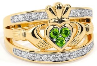 Diamond Peridot Gold Claddagh Ring