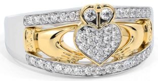 Diamond Gold Silver Claddagh Ring