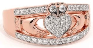 Diamond Rose Gold Silver Claddagh Ring