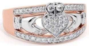 Diamond Rose Gold Silver Claddagh Ring