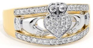 Diamond Gold Silver Claddagh Ring