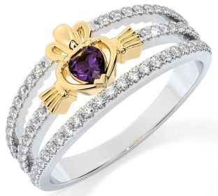 Diamond Alexandrite Gold Silver Claddagh Ring