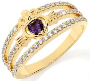 Diamond Alexandrite Gold Silver Claddagh Ring