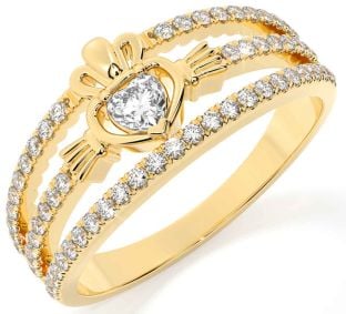 Diamond Gold Silver Claddagh Ring