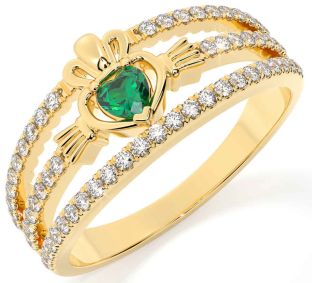 Diamond Emerald Gold Silver Claddagh Ring