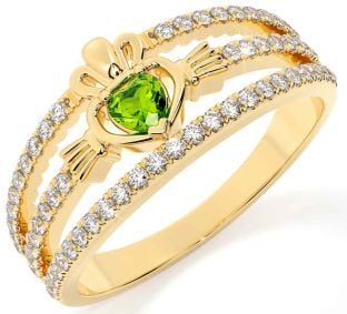 Diamond Peridot Gold Silver Claddagh Ring