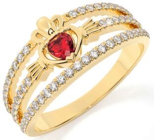 Diamond Ruby Gold Silver Claddagh Ring