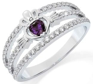 Diamond Alexandrite Silver Claddagh Ring