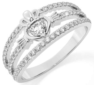 Diamond Silver Claddagh Ring