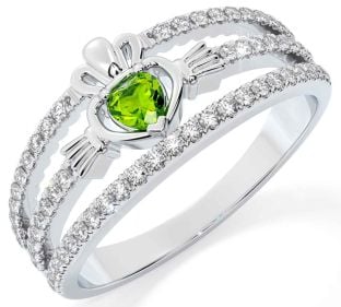 Diamond Peridot Silver Claddagh Ring