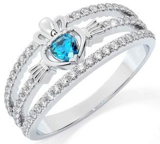 Diamond Topaz Silver Claddagh Ring