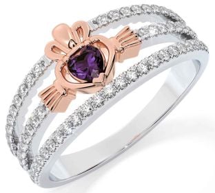 Diamant Alexandrit Rose Gold Silber Claddagh Ring