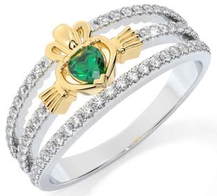 Aur de smarald diamant Inel Claddagh de argint