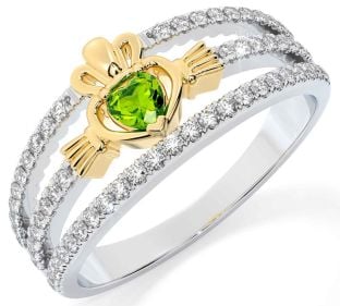 Diamond Peridot Gold Silver Claddagh Ring