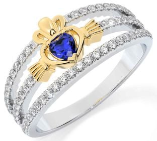 Diamond Sapphire Gold Silver Claddagh Ring