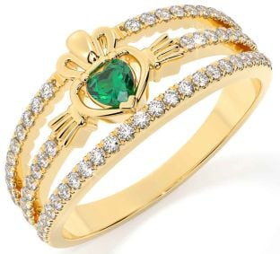 Diamant Emerald Zlato Claddagh Prsteň