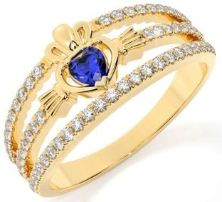 Diamond Sapphire Gold Claddagh Ring