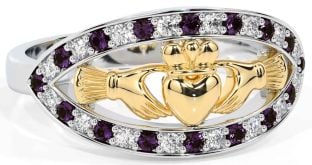 Diamond Alexandrite Gold Silver Claddagh Ring