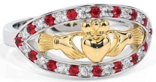 Diamond Ruby Gold Silver Claddagh Ring