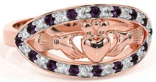 Diamond Alexandrite Rose Gold Silver Claddagh Ring