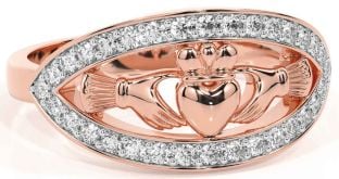 Diamond Rose Gold Silver Claddagh Ring