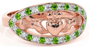 Diamond Peridot Rose Gold Silver Claddagh Ring