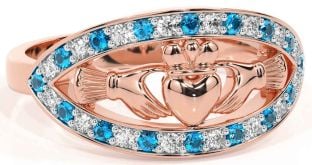 Diamond Topaz Rose Gold Silver Claddagh Ring