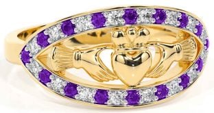 Diamond Amethyst Gold Silver Claddagh Ring