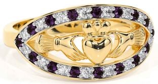 Diamond Alexandrite Gold Silver Claddagh Ring