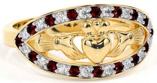 Diamond Garnet Gold Silver Claddagh Ring