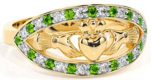 Diamond Peridot Gold Silver Claddagh Ring