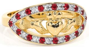 Diamond Ruby Gold Silver Claddagh Ring