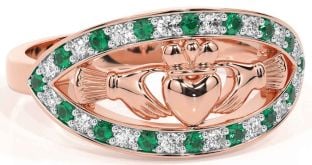 Diamond Emerald Rose Gold Claddagh Ring